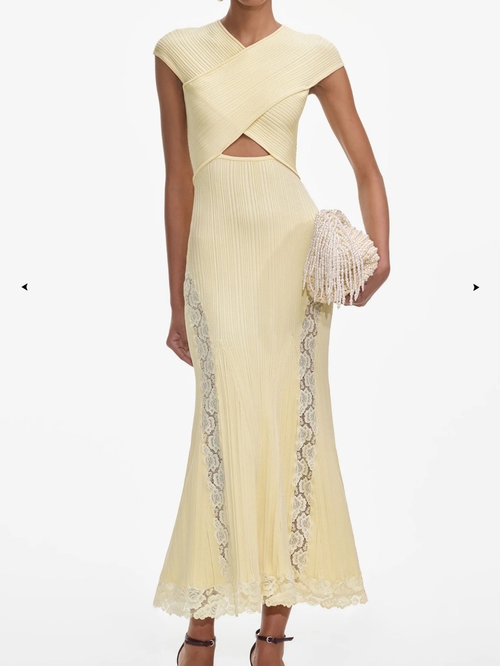 Self Portrait YELLOW KNIT LACE INSERT MIDI DRESS - Picture 8 of 8